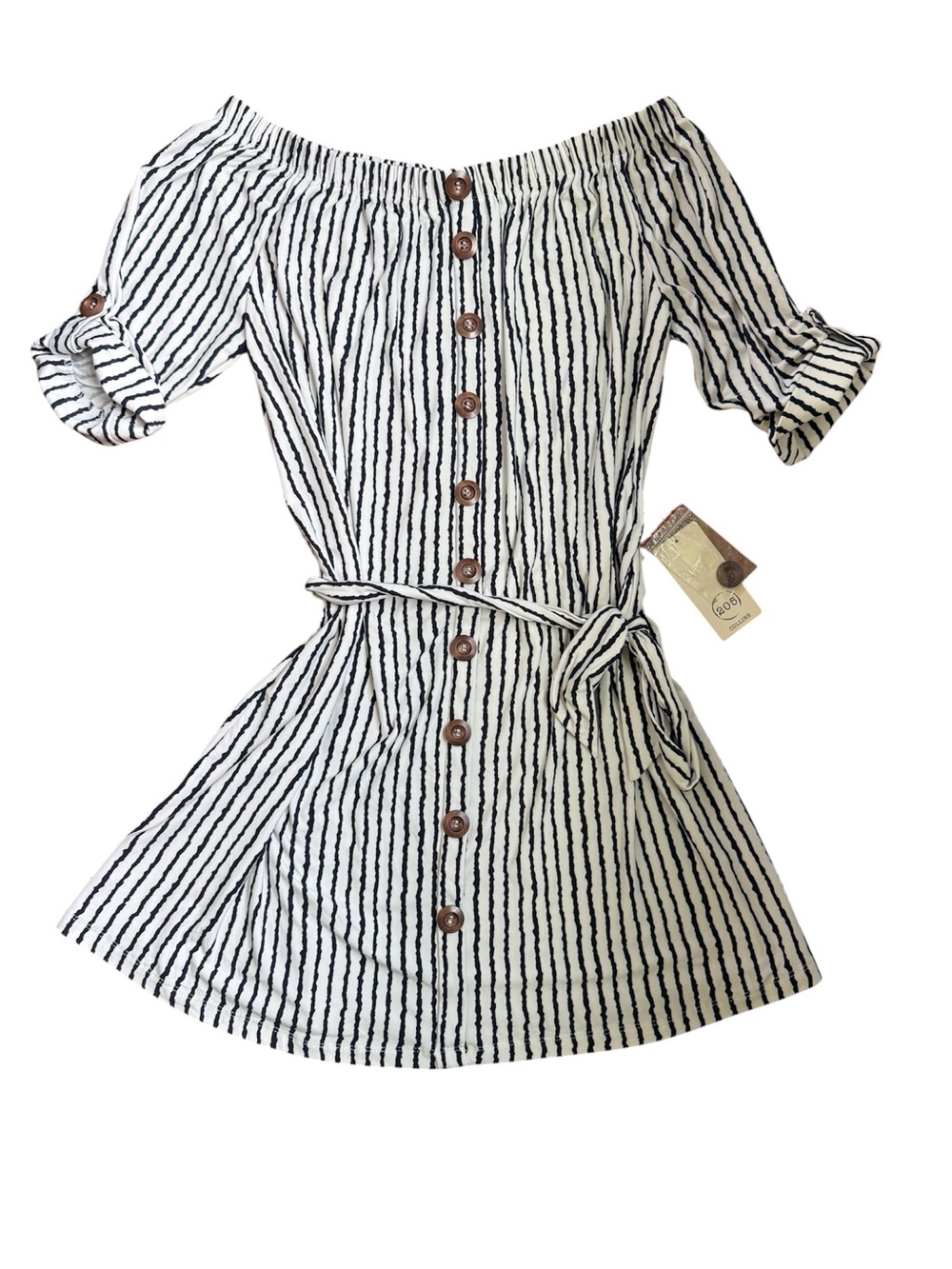 NWT 205 Collins women’s striped Off the Shoulder mini dress. Size medium - Picture 2 of 13